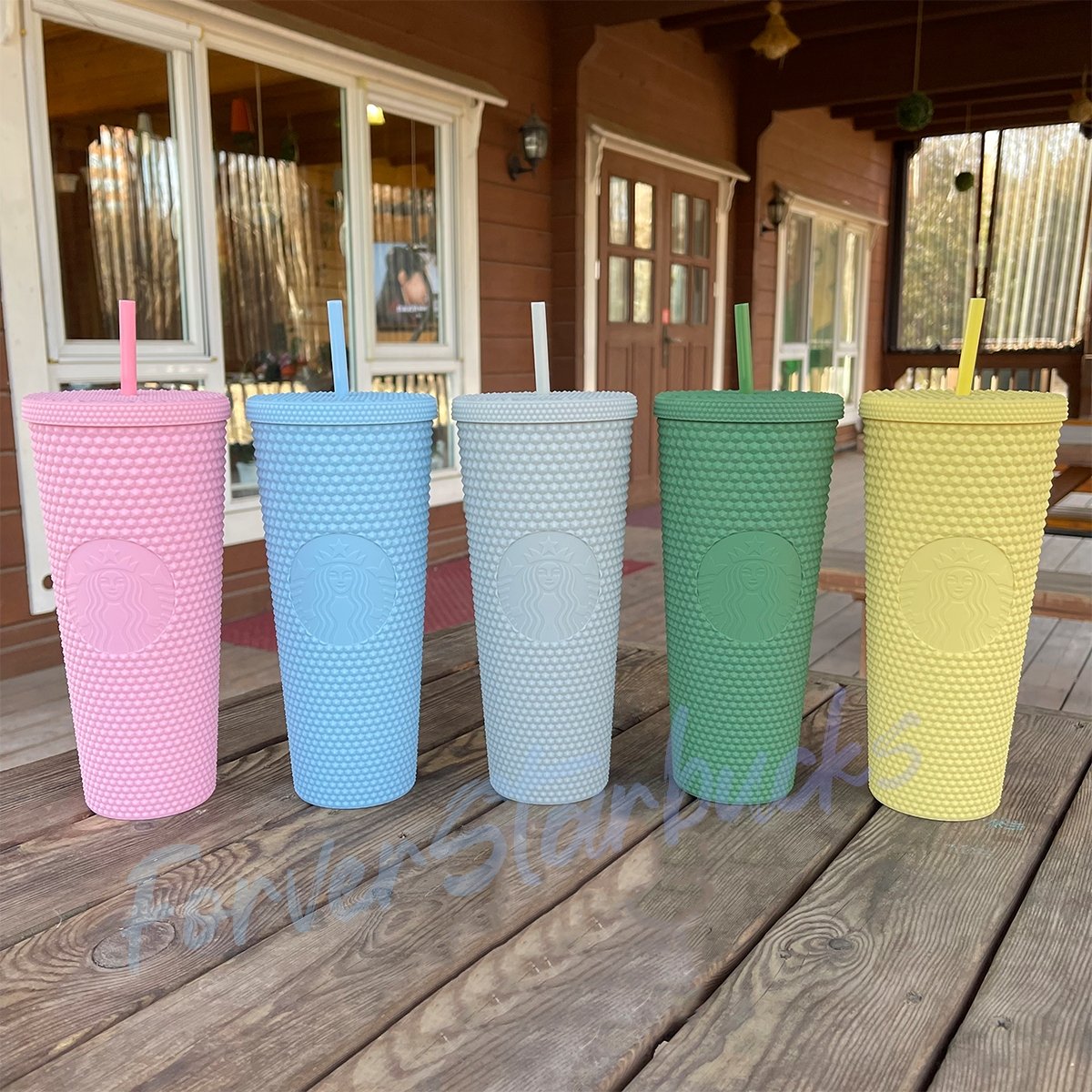 Starbucks Taiwan matte baby pink baby blue grey green yellow 24oz studded straw cup Starbucks loveinstarbucks