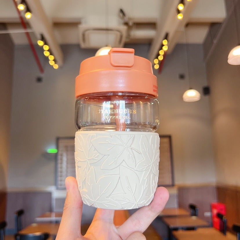 Starbucks warm autumn afterglow Maple Leaf Glass Straw Cup 450ml Starbucks loveinstarbucks