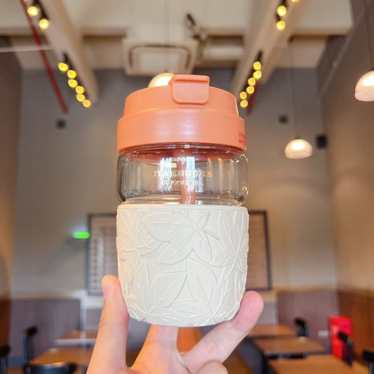 Starbucks warm autumn afterglow Maple Leaf Glass Straw Cup 450ml Starbucks loveinstarbucks