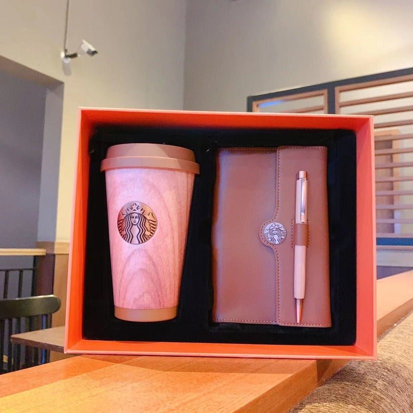 Starbucks warm autumn afterglow Wood Grain Travel Cup wiht notebook Starbucks loveinstarbucks